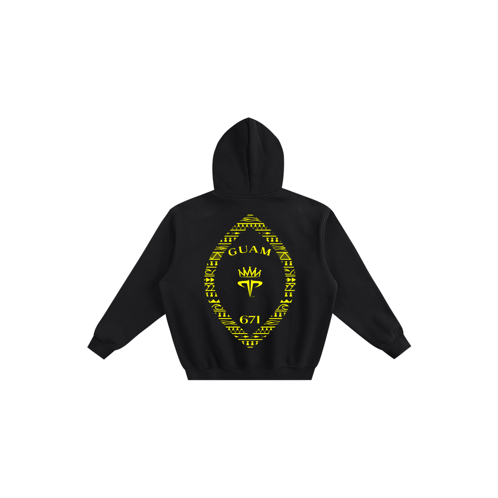 Island Tribal Fleeced Boxy Hoodie - Yellow