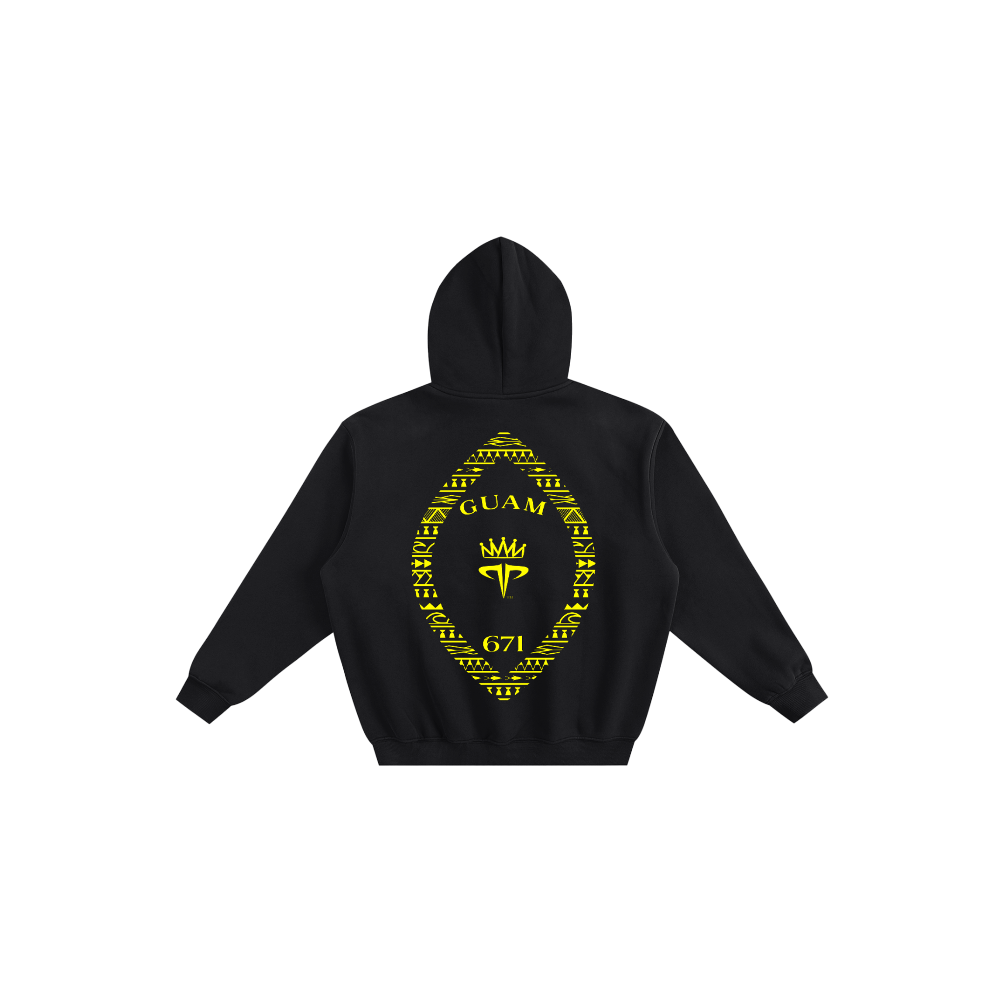 Island Tribal Fleeced Boxy Hoodie - Yellow