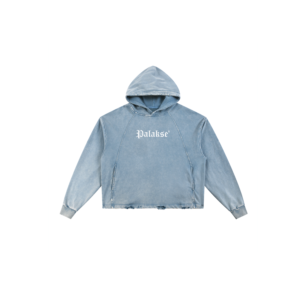 Pacific 1 Vintage Washed Blue Frayed-Hem Hoodie