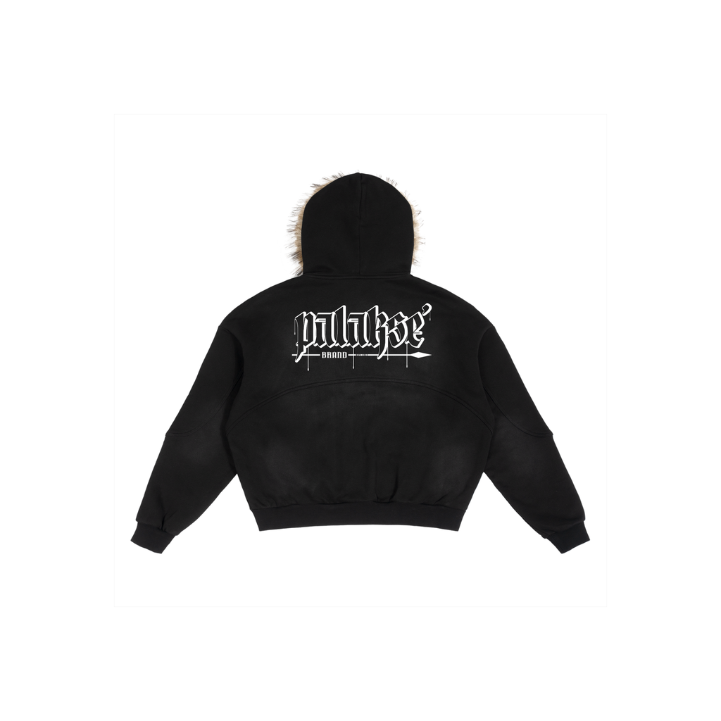 Sun Fade Boxy Detachable Fur Hoodie