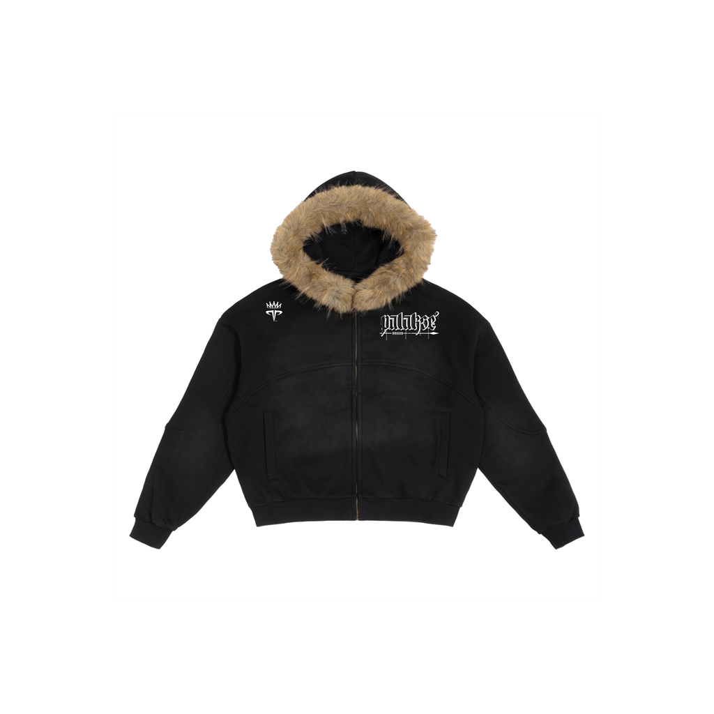 Sun Fade Boxy Detachable Fur Hoodie